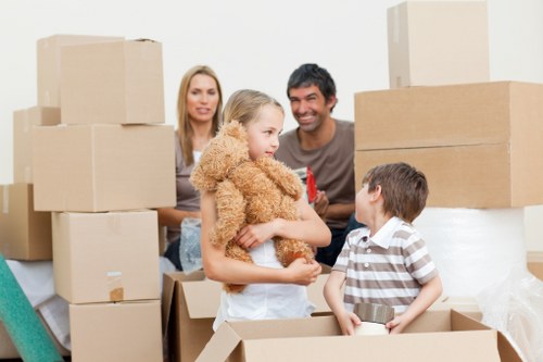 Boxes and study items prepared for a student relocation in Kensington